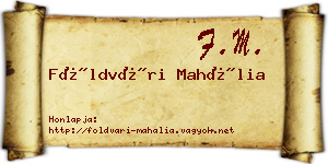 Földvári Mahália névjegykártya